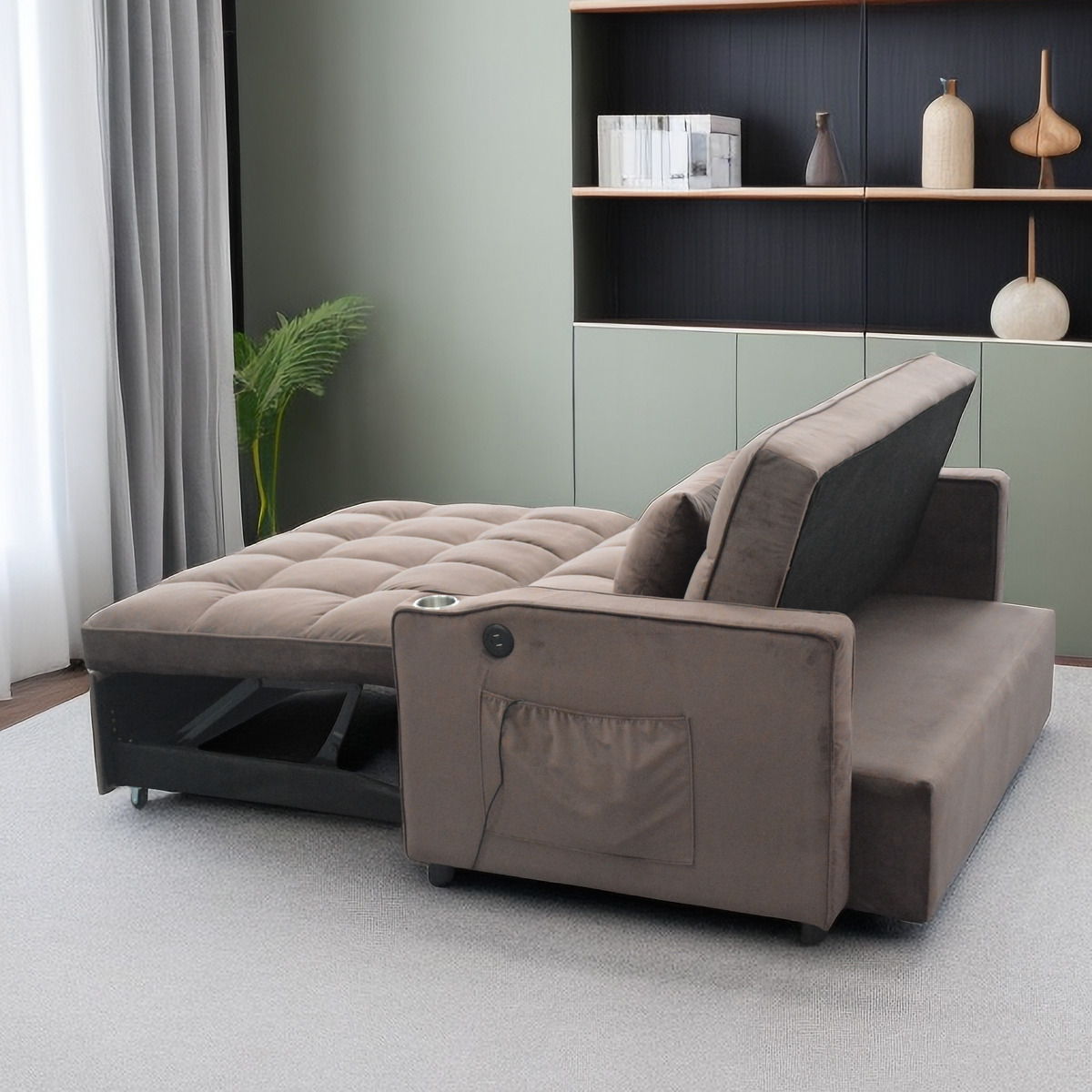 3 In 1 Convertible Sleeper Sofa Bed With Reclining Backrest