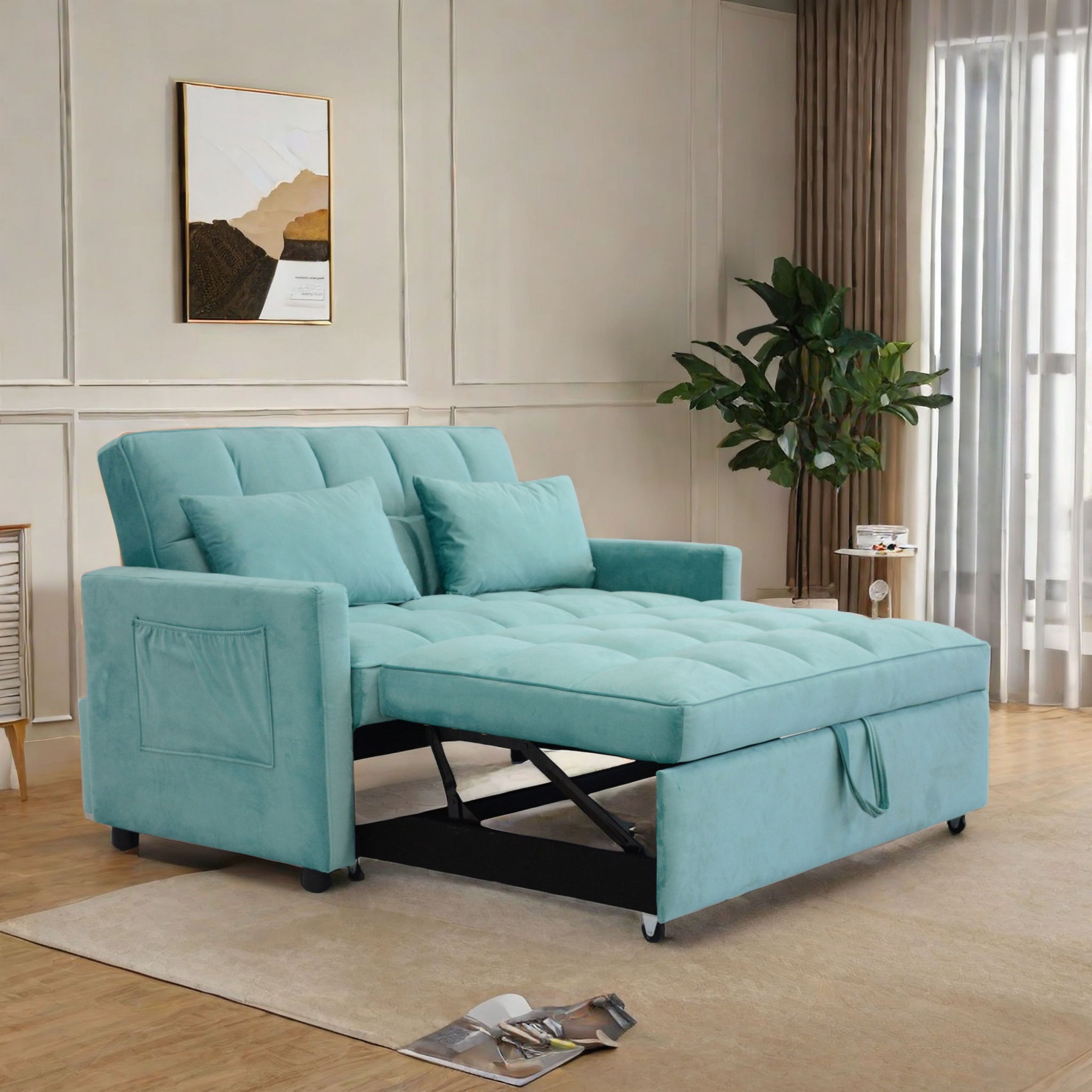 3 In 1 Convertible Sleeper Sofa Bed With Reclining Backrest