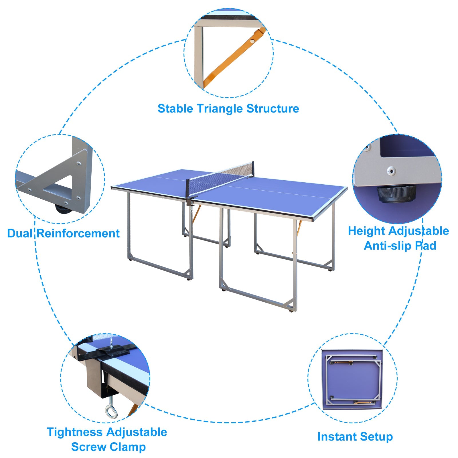 6ft Mid-Size Table Tennis Table