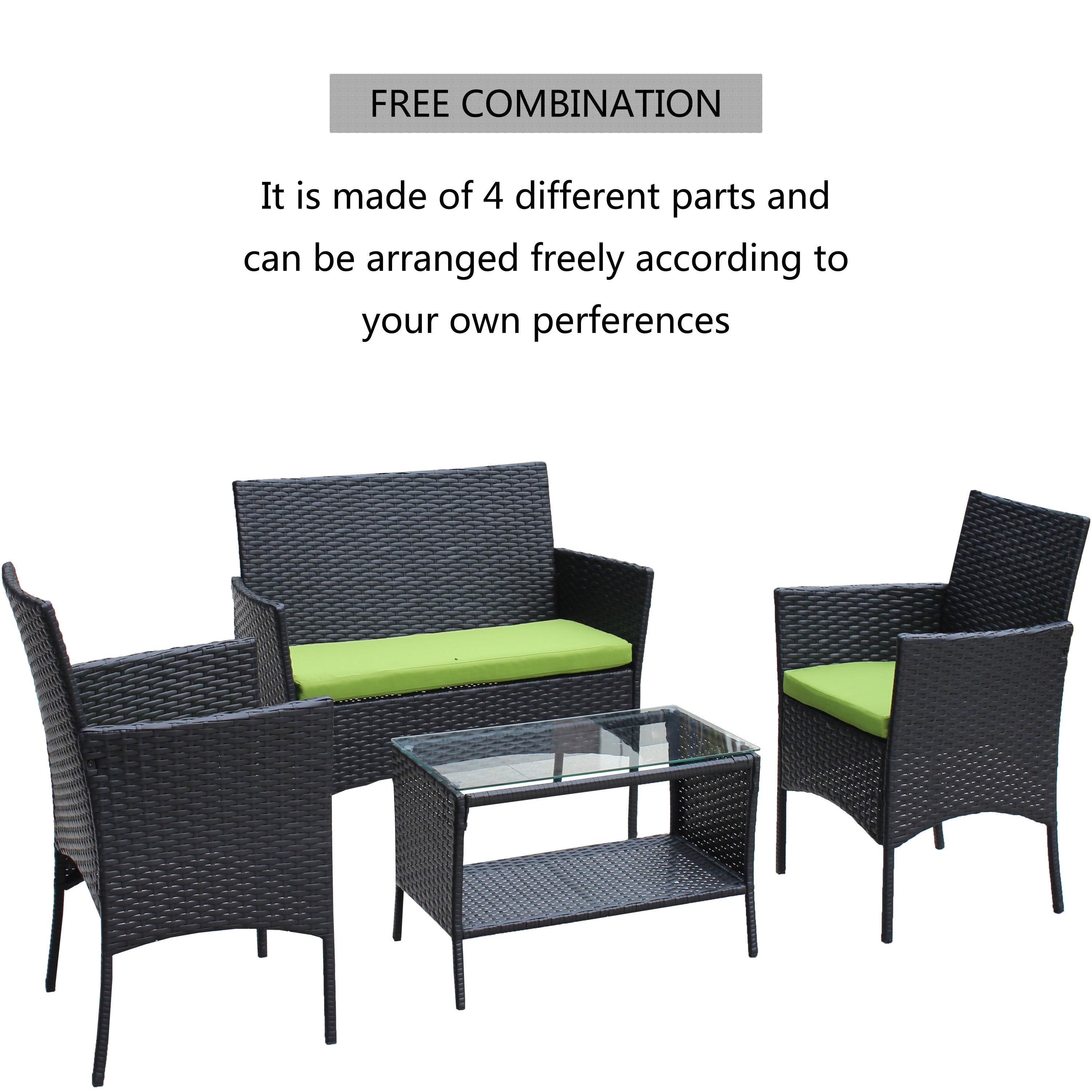 4 PC Rattan Patio Furniture Set