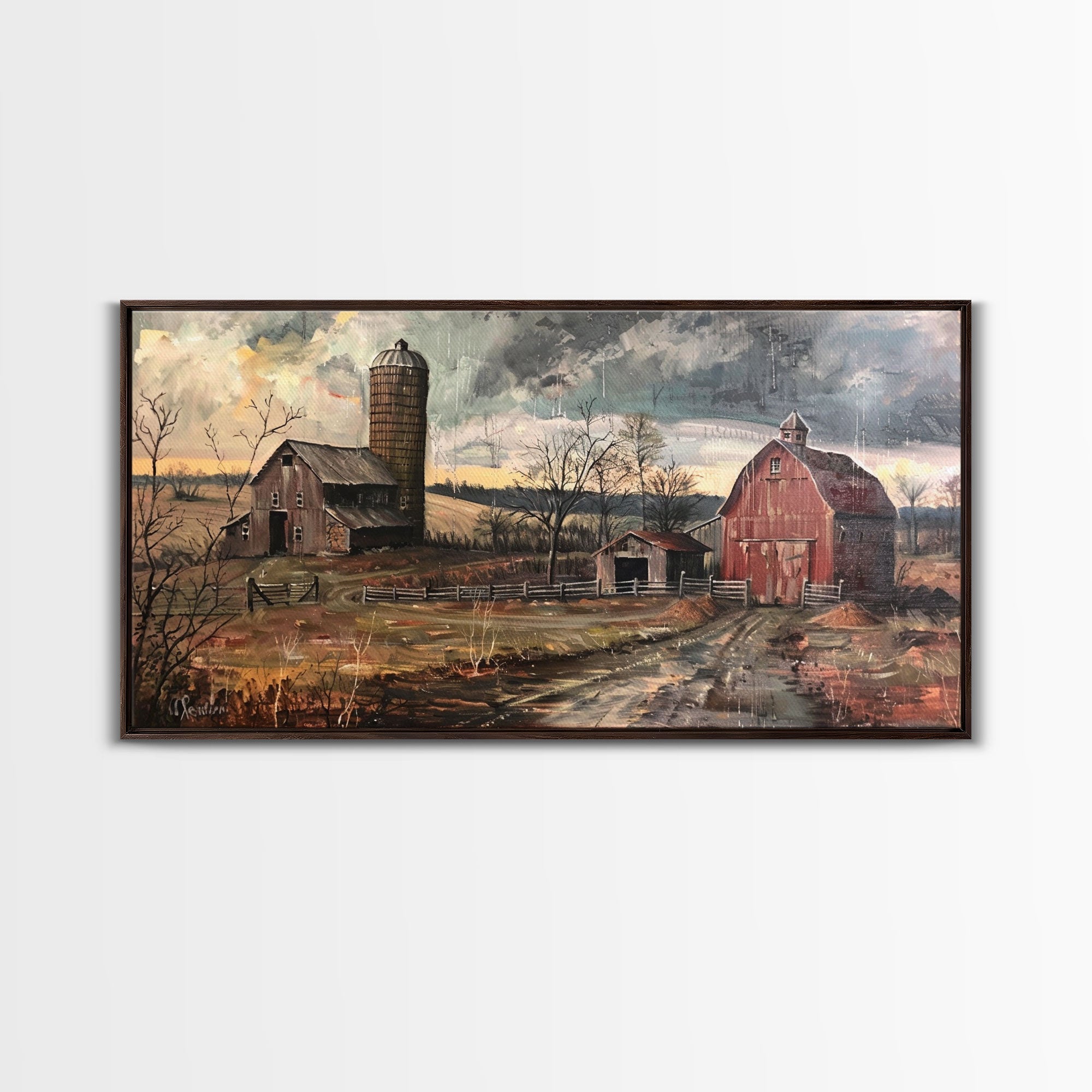 Farm Scene Framed Canvas