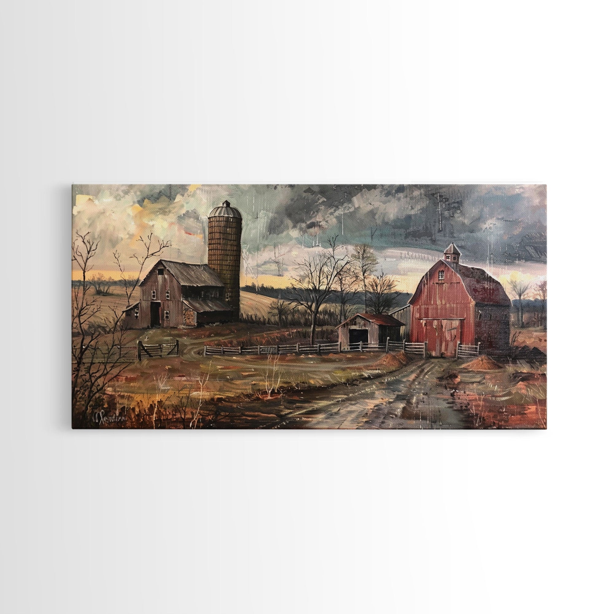 Farm Scene Framed Canvas