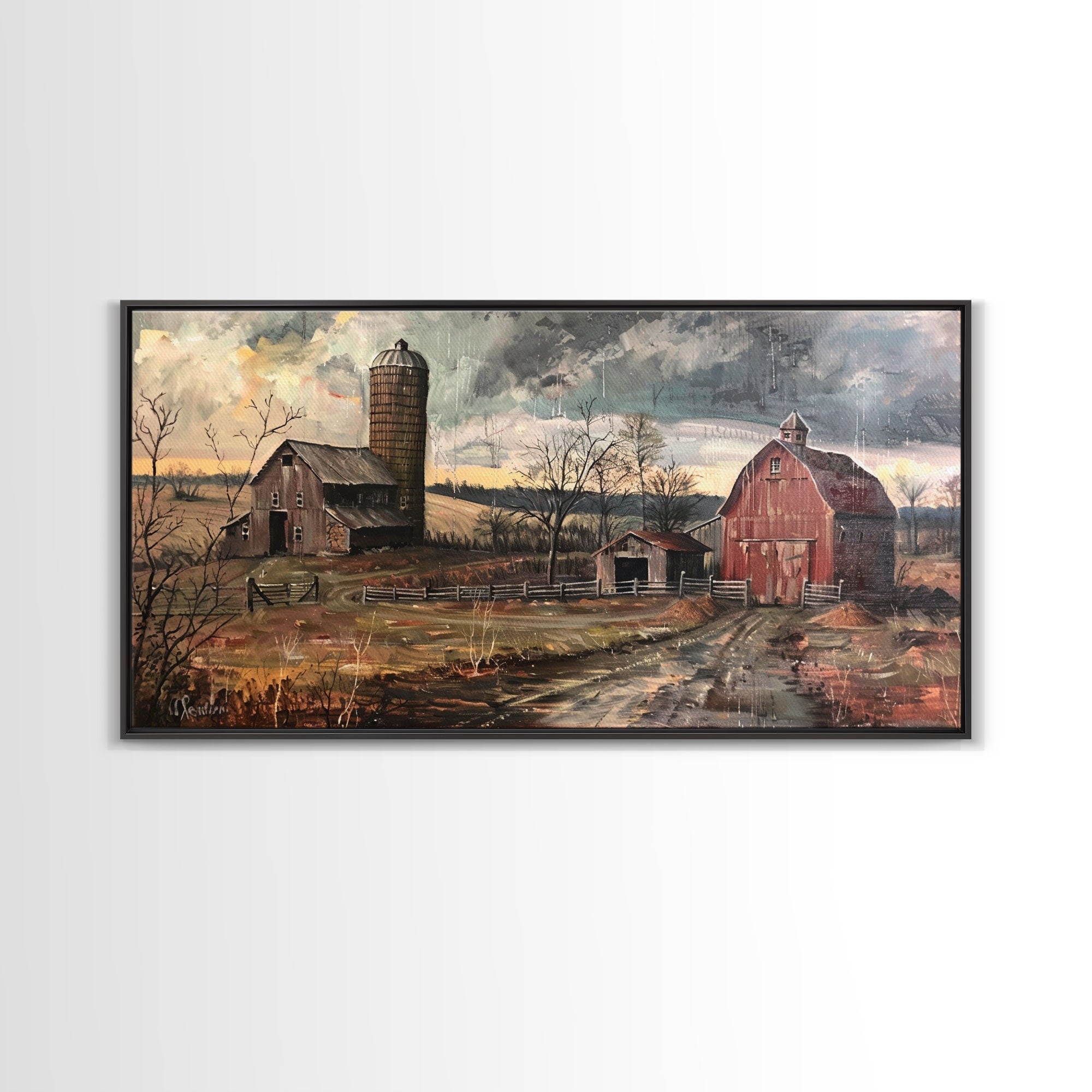 Farm Scene Framed Canvas