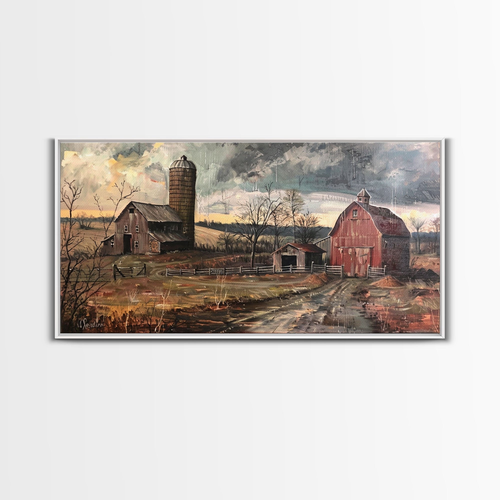 Farm Scene Framed Canvas