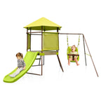 4-in-1 Swing Set with Covered Playhouse