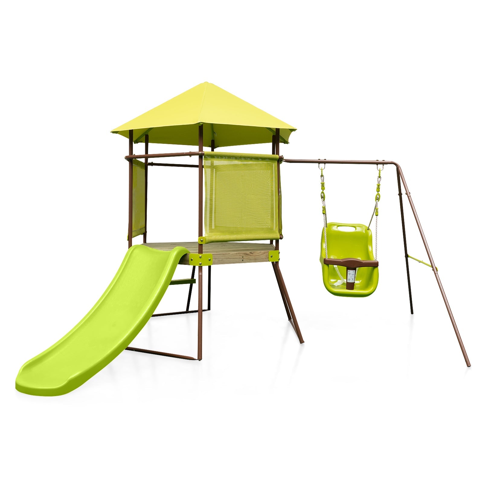4-in-1 Swing Set with Covered Playhouse