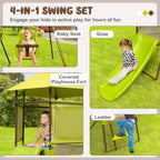 4-in-1 Swing Set with Covered Playhouse