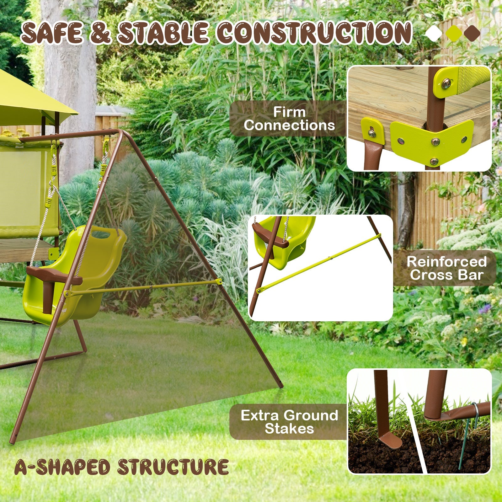 4-in-1 Swing Set with Covered Playhouse