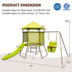 4-in-1 Swing Set with Covered Playhouse