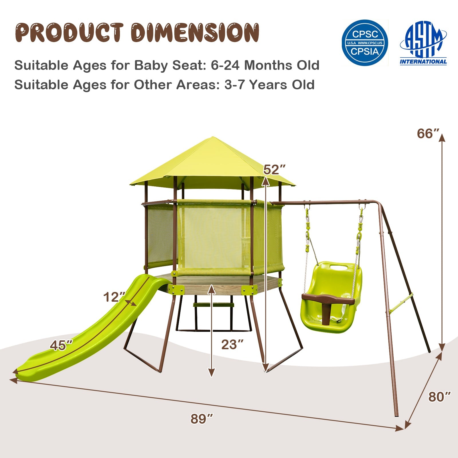 4-in-1 Swing Set with Covered Playhouse