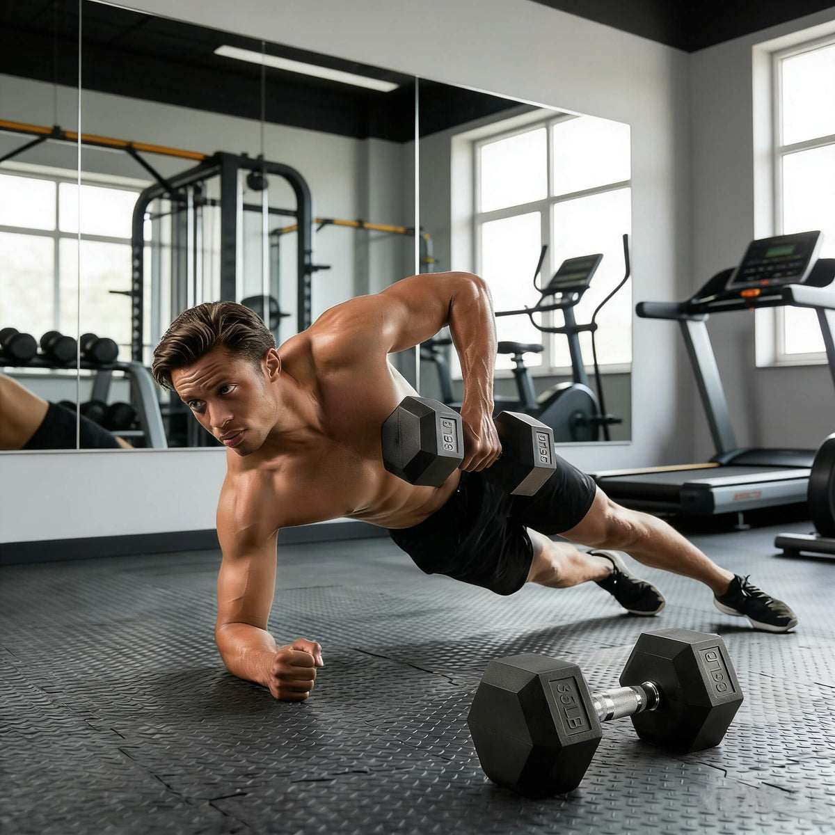 450-Pounds Rubber Hex Dumbbell Set With Rack (SAK90714)