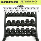 450-Pounds Rubber Hex Dumbbell Set With Rack (SAK90714)