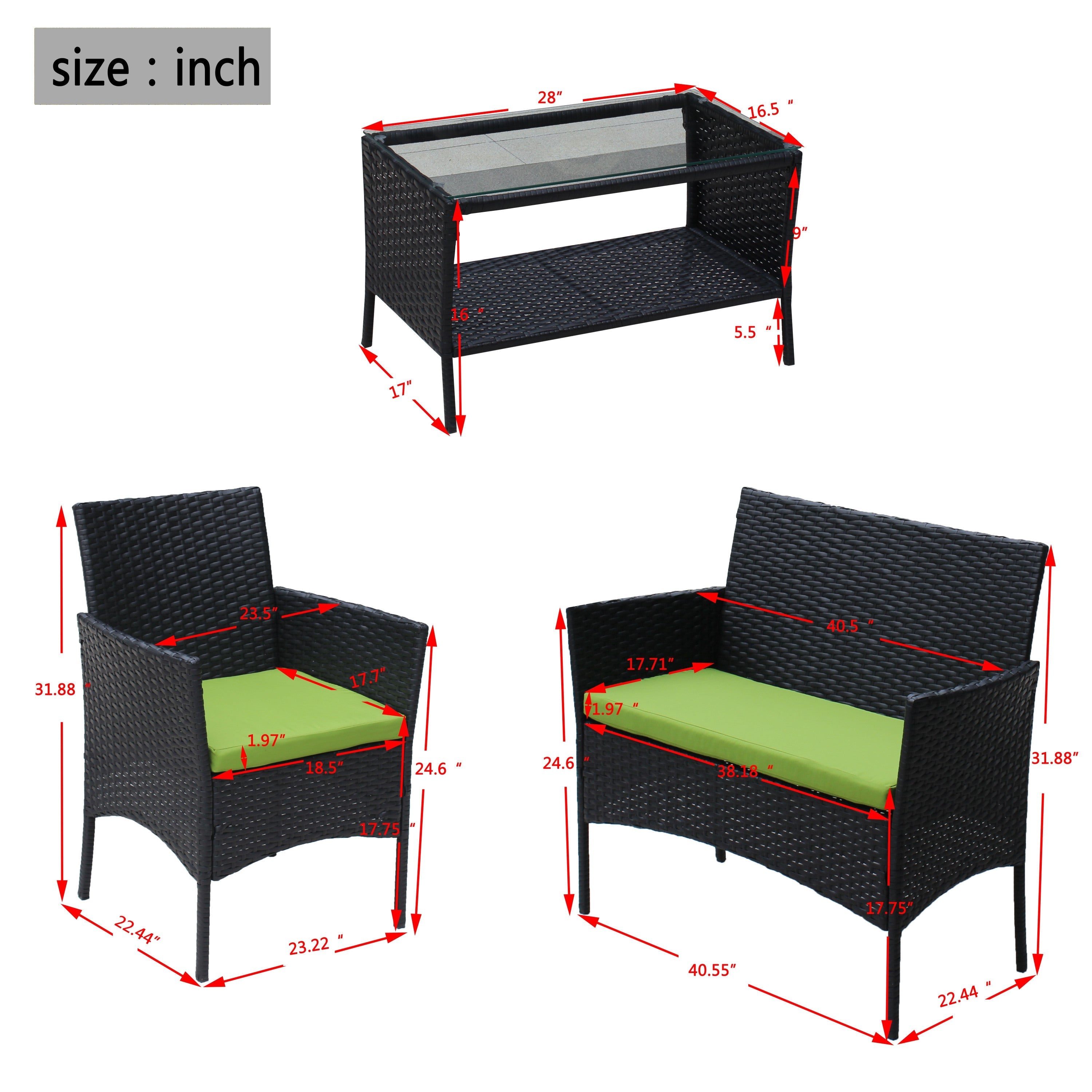 4 PC Rattan Patio Furniture Set