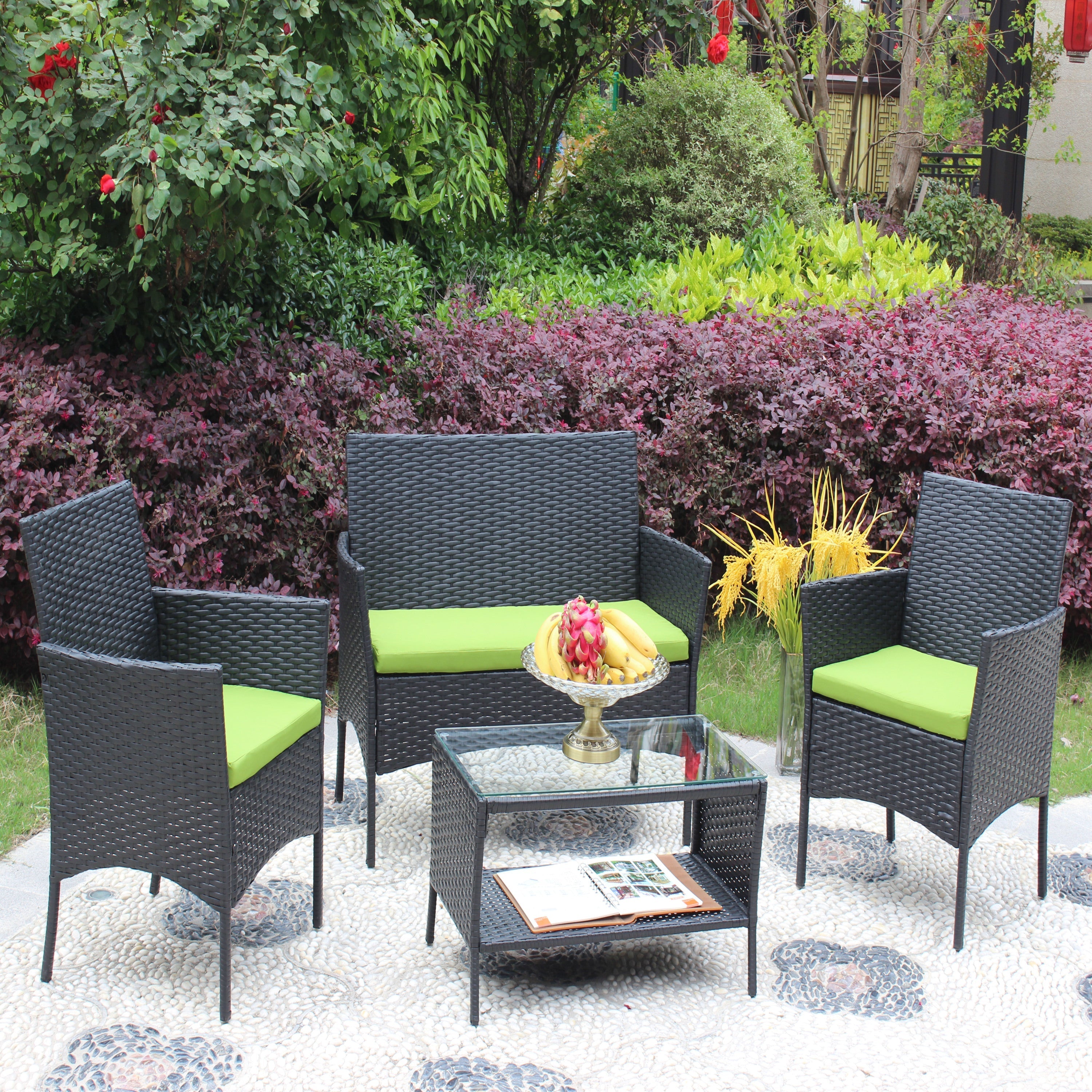 4 PC Rattan Patio Furniture Set