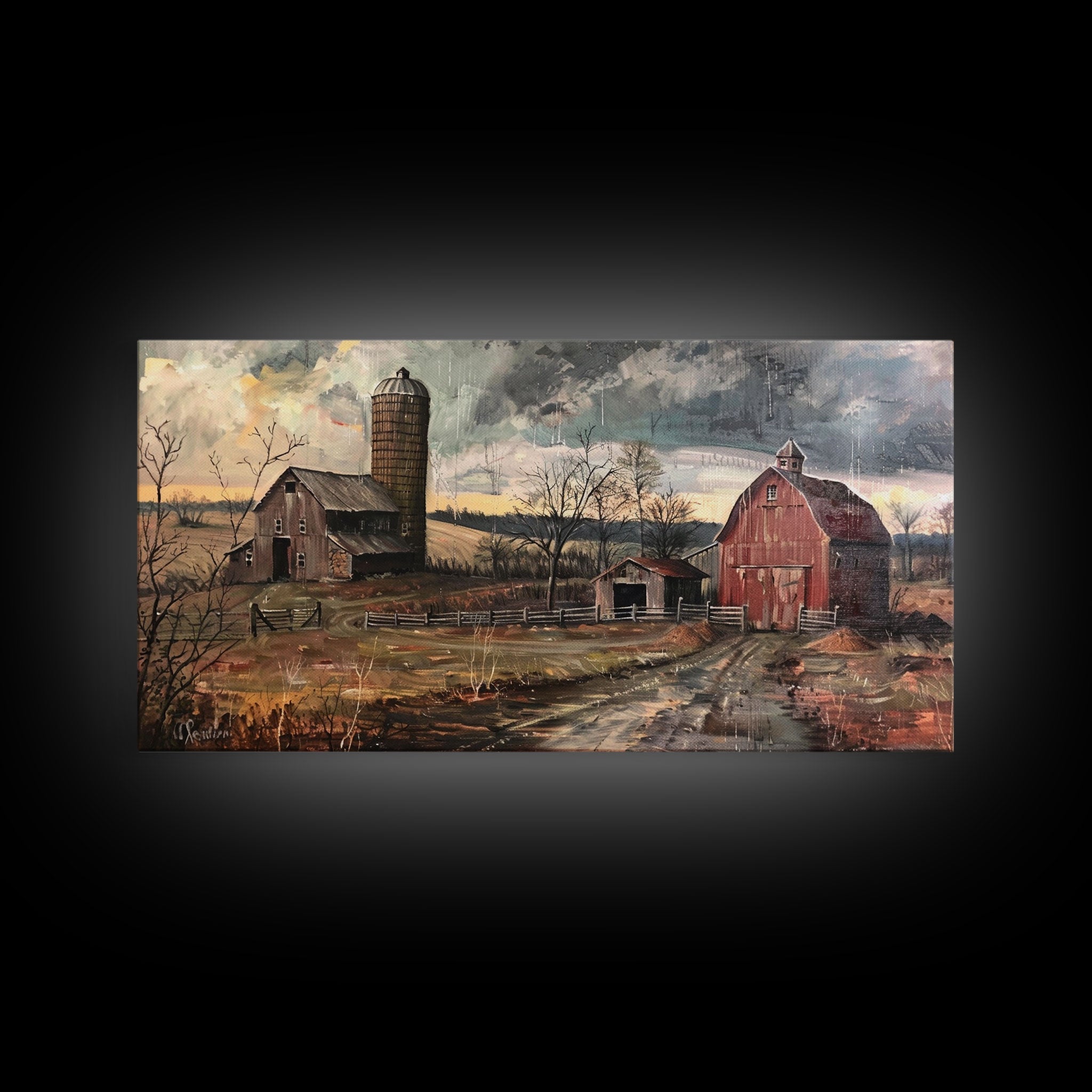 Farm Scene Framed Canvas