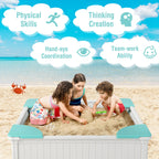 Kids Outdoor Sandbox with Oxford Cover and 4 Corner Seats-White