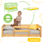 Crib Size Wooden Floor Bed with Safety Rails for Kids Age 1–3