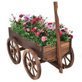 Outdoor Garden Fir Wood Barrel Planter Wagon