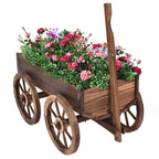 Outdoor Garden Fir Wood Barrel Planter Wagon