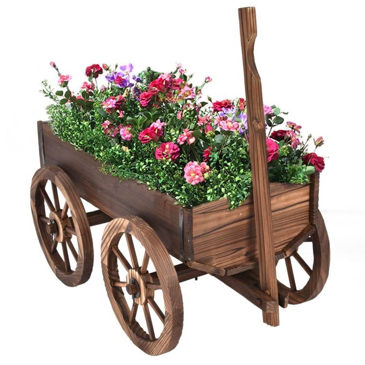 Outdoor Garden Fir Wood Barrel Planter Wagon