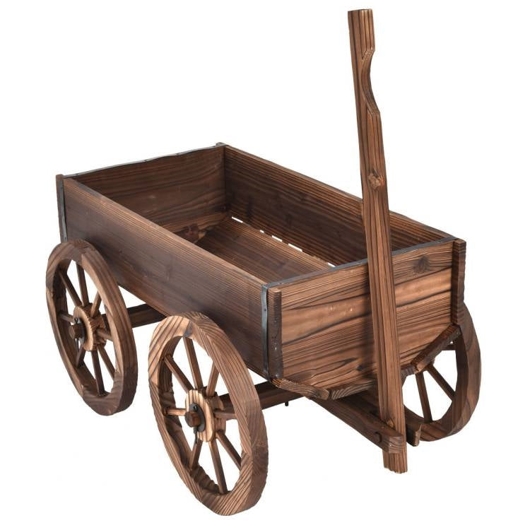 Outdoor Garden Fir Wood Barrel Planter Wagon