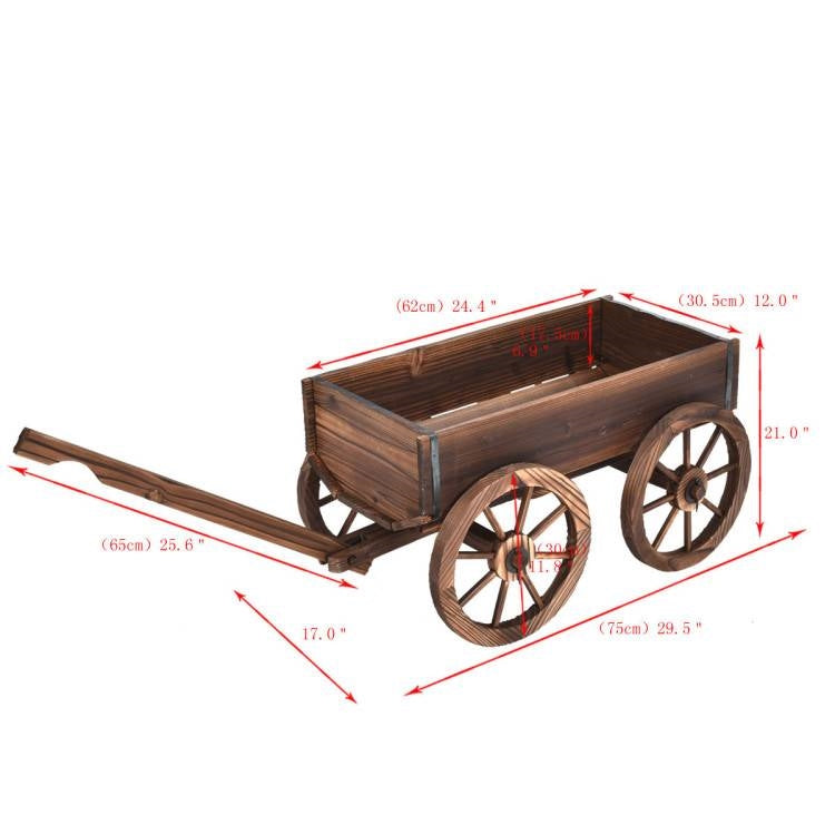 Outdoor Garden Fir Wood Barrel Planter Wagon