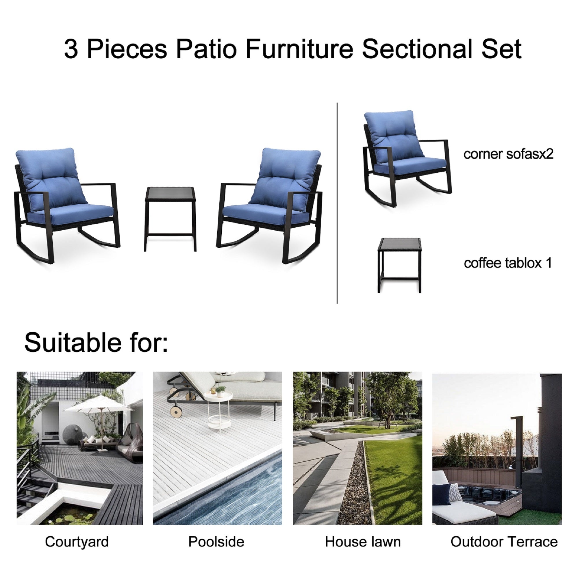 3 Pieces Patio Bistro Set