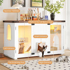 Cat Litter Box Cabinet Side Table with Smart Doors and LED Light
