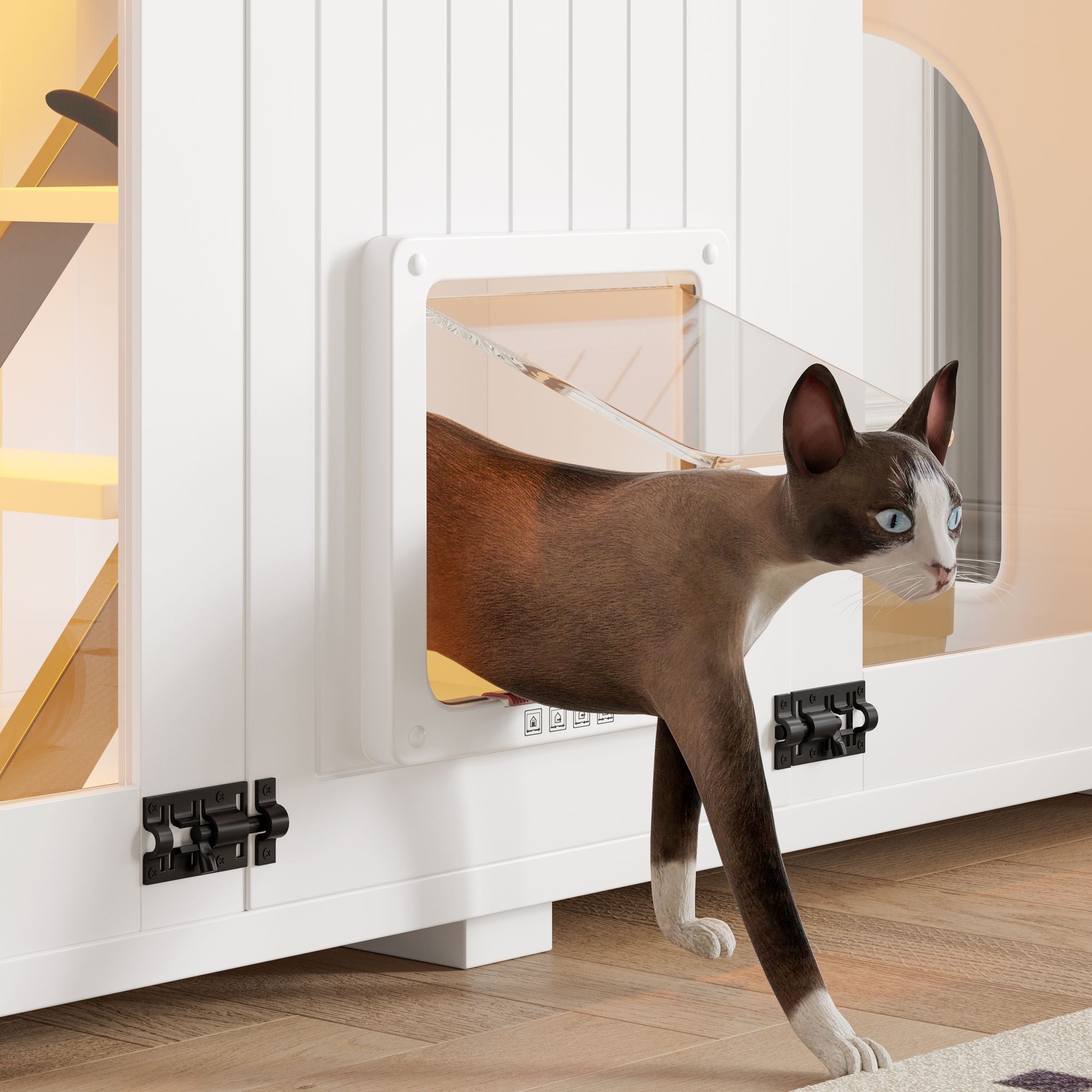 Cat Litter Box Cabinet Side Table with Smart Doors and LED Light