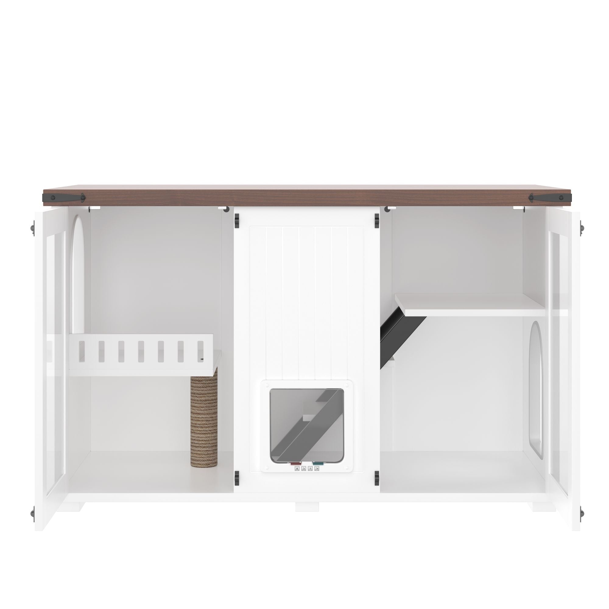 Cat Litter Box Cabinet Side Table with Smart Doors and LED Light