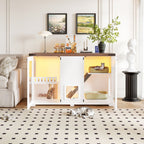 Cat Litter Box Cabinet Side Table with Smart Doors and LED Light