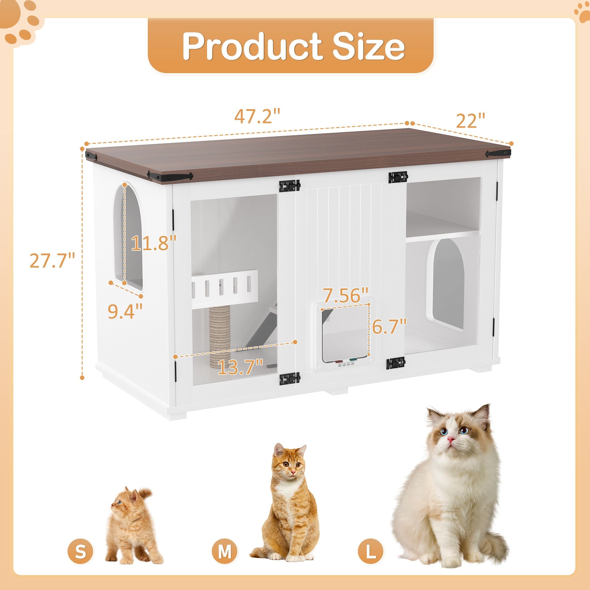 Cat Litter Box Cabinet Side Table with Smart Doors and LED Light