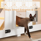 Cat Litter Box Cabinet Side Table with Smart Doors and LED Light
