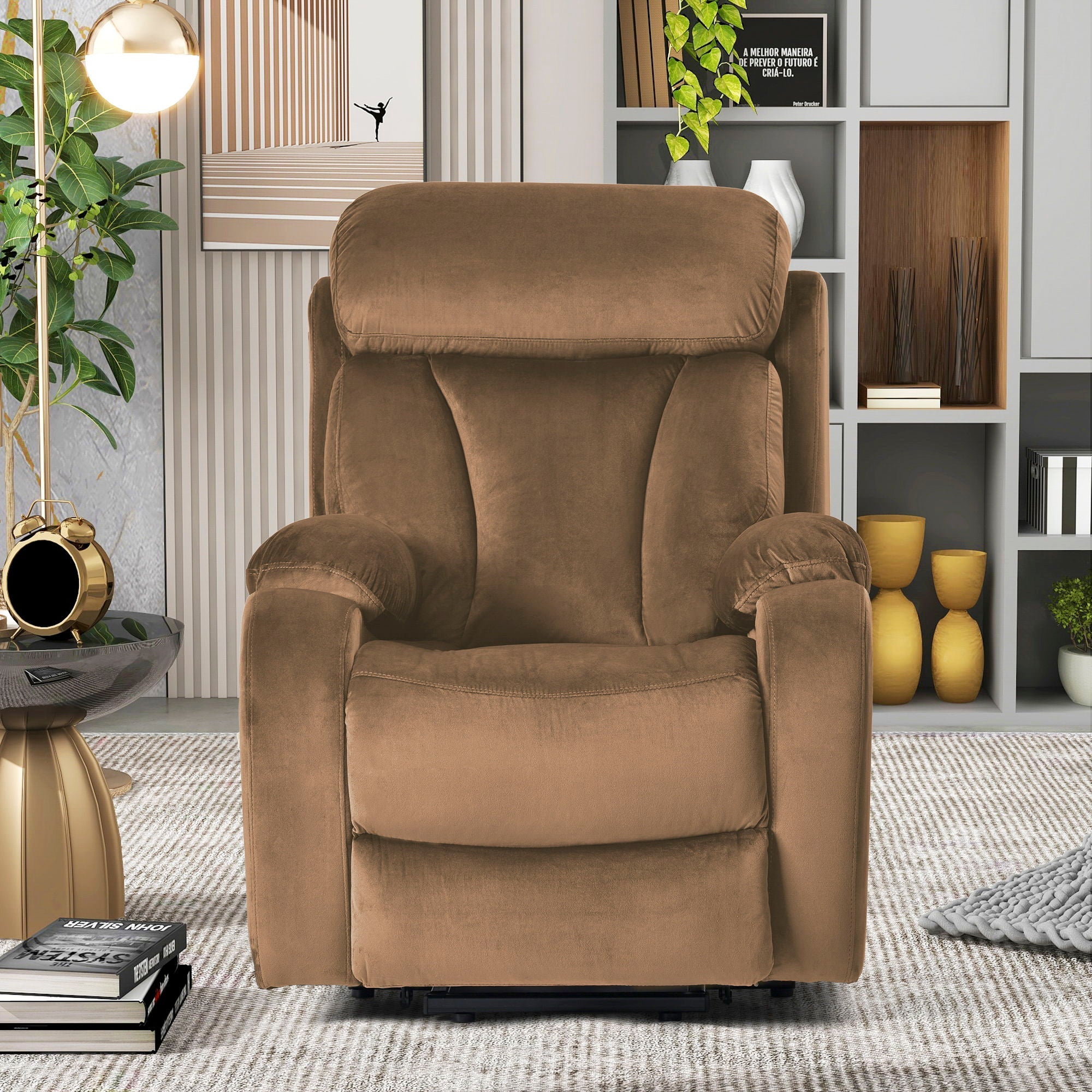 Lift Chair Power Remote Control Recliner Anti - Skid Australia Cashmere Fabric- Brown