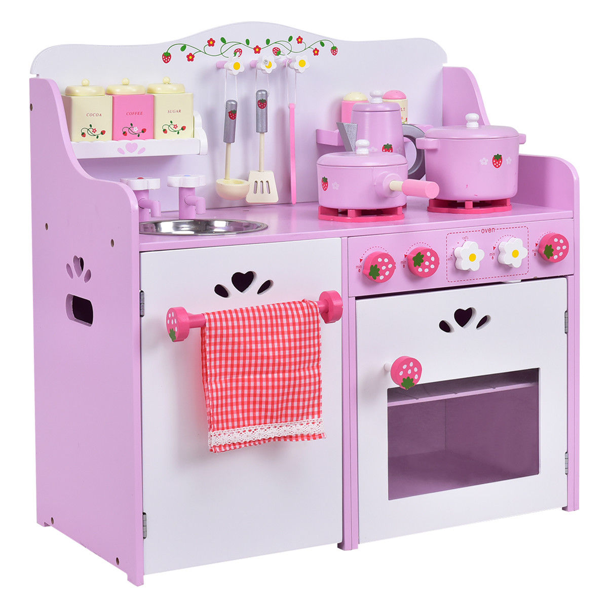 Kids Wooden Kitchen Toy Strawberry  Cooking Playset
